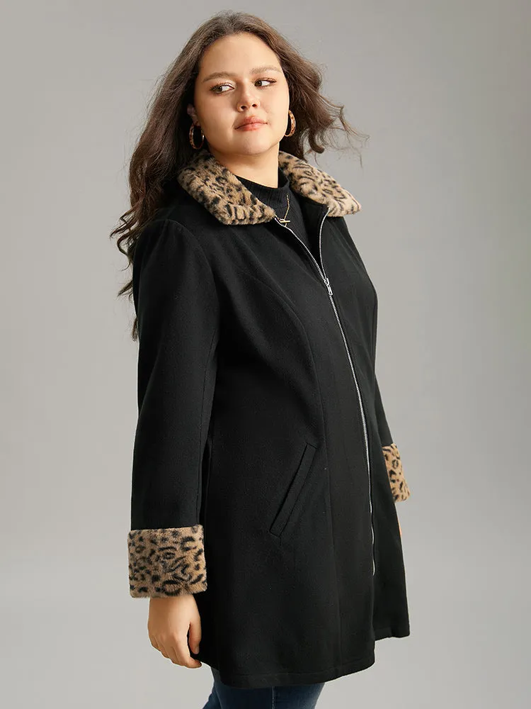 Leopard Patchwork Fuzzy Trim Zipper Coat sold by Bloomchic product image thumbnail 3
