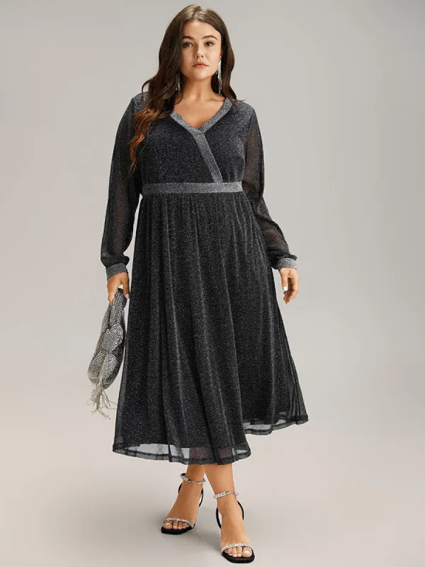 Lurex Patchwork Mesh Elastic Waist Dress sold by Bloomchic