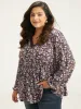 Lace Panel Lantern Sleeve Elastic Waist T-shirt sold by Bloomchic