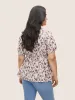 Pixel Flower Ruched Ruffle Trim Blouse sold by Bloomchic