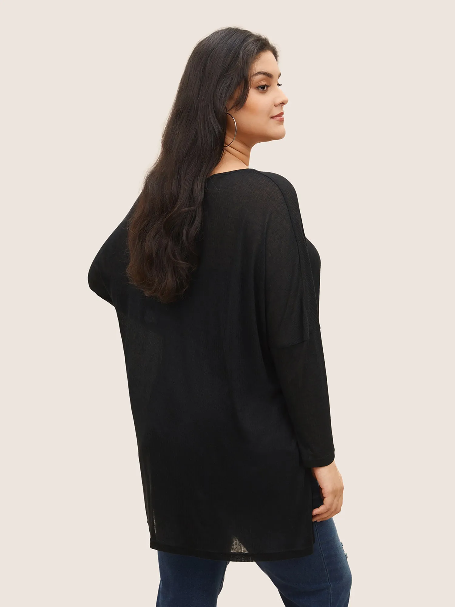Plain Mesh Split Side Long Sleeve T-shirt sold by Bloomchic product image thumbnail 2