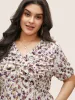 Pixel Flower Ruched Ruffle Trim Blouse sold by Bloomchic