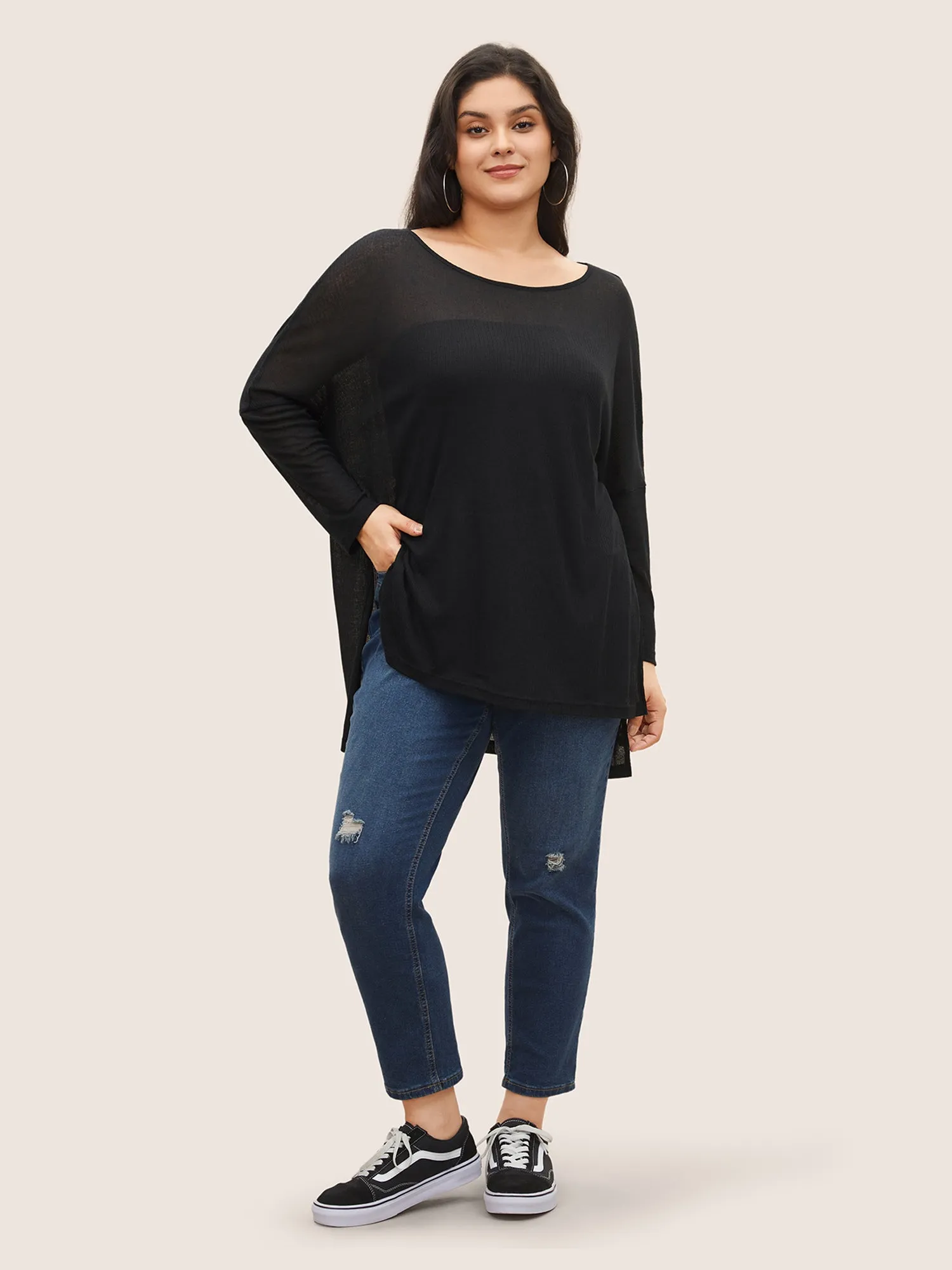 Plain Mesh Split Side Long Sleeve T-shirt sold by Bloomchic product image thumbnail 3