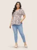 Pixel Flower Ruched Ruffle Trim Blouse sold by Bloomchic