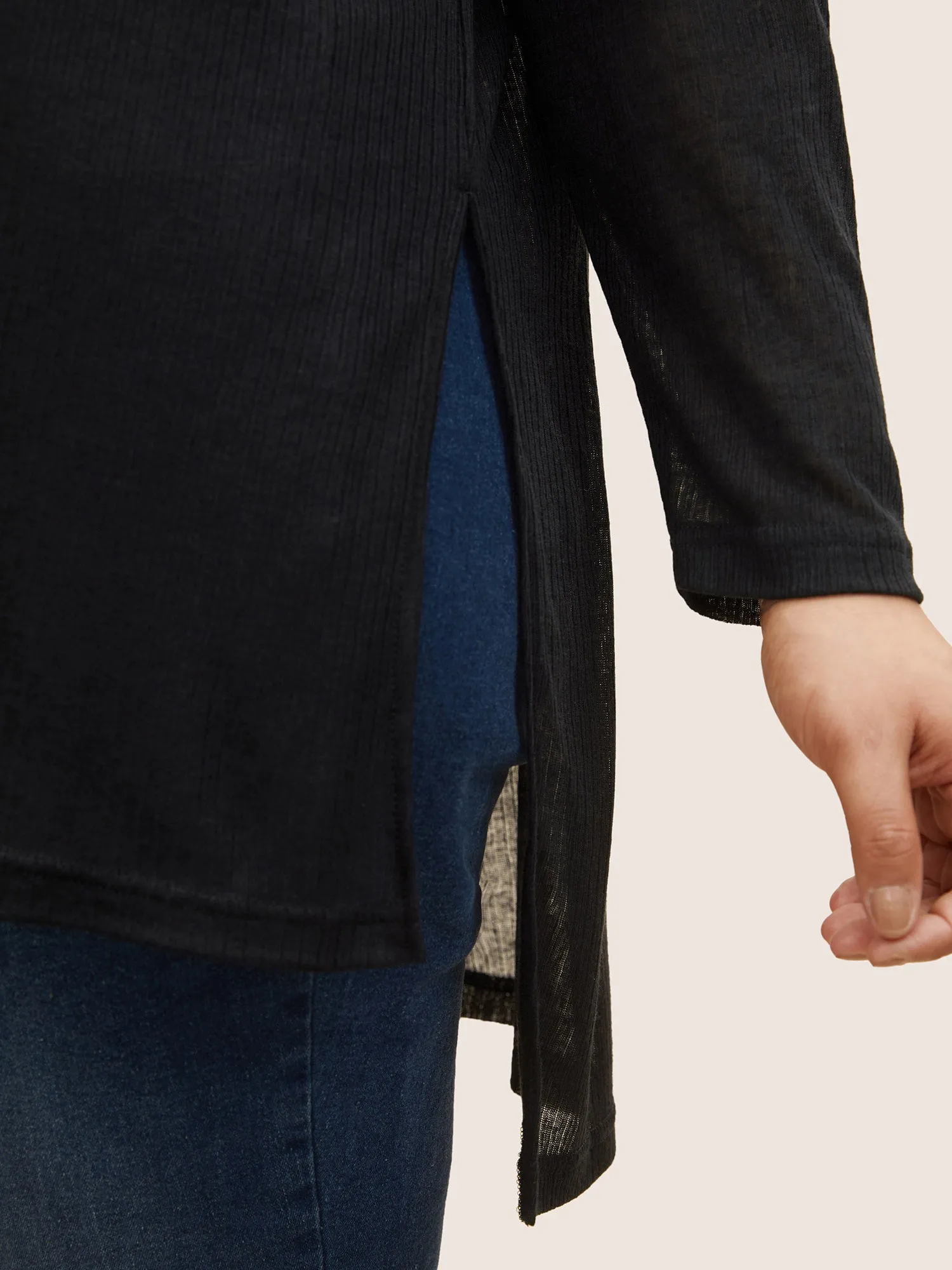 Plain Mesh Split Side Long Sleeve T-shirt sold by Bloomchic product image thumbnail 4