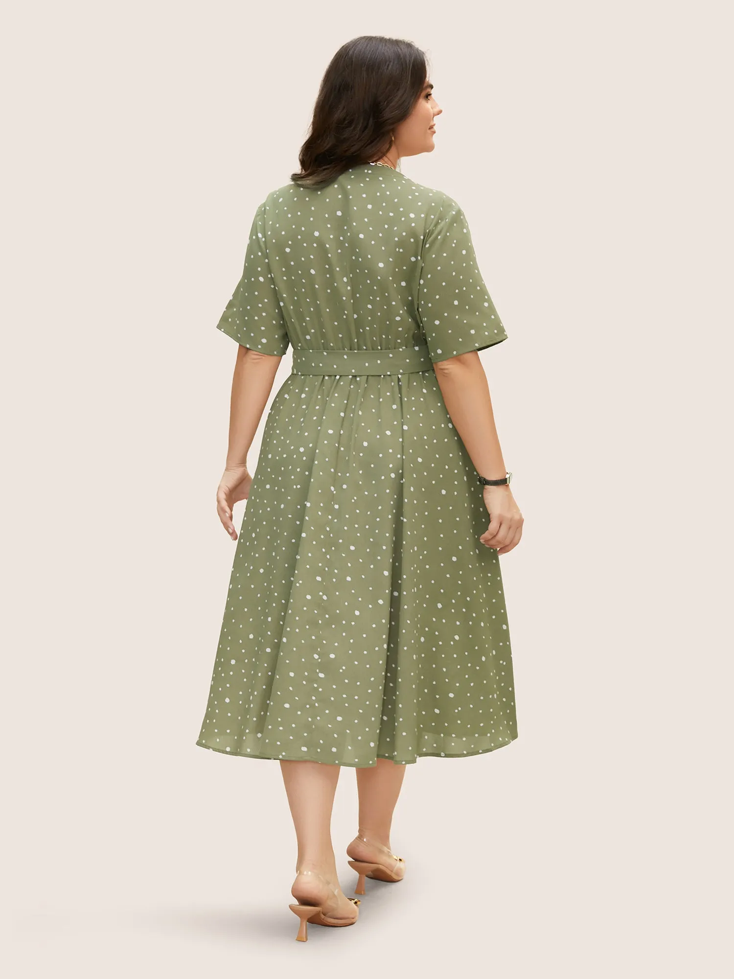 Notched Collar Polka Dot Button Up Dress sold by Bloomchic product image thumbnail 2