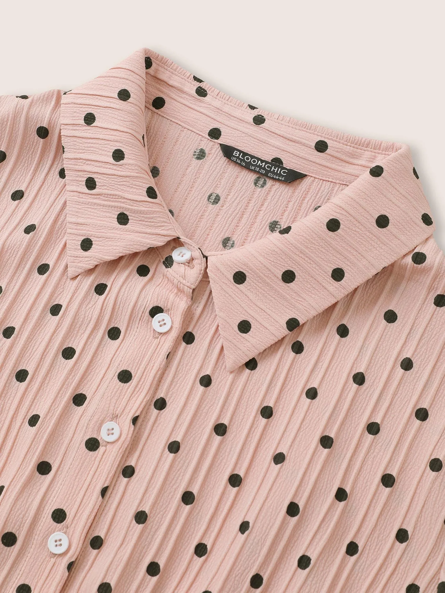 Polka Dot Textured Elastic Waist Button Up Dress sold by Bloomchic product image thumbnail 5