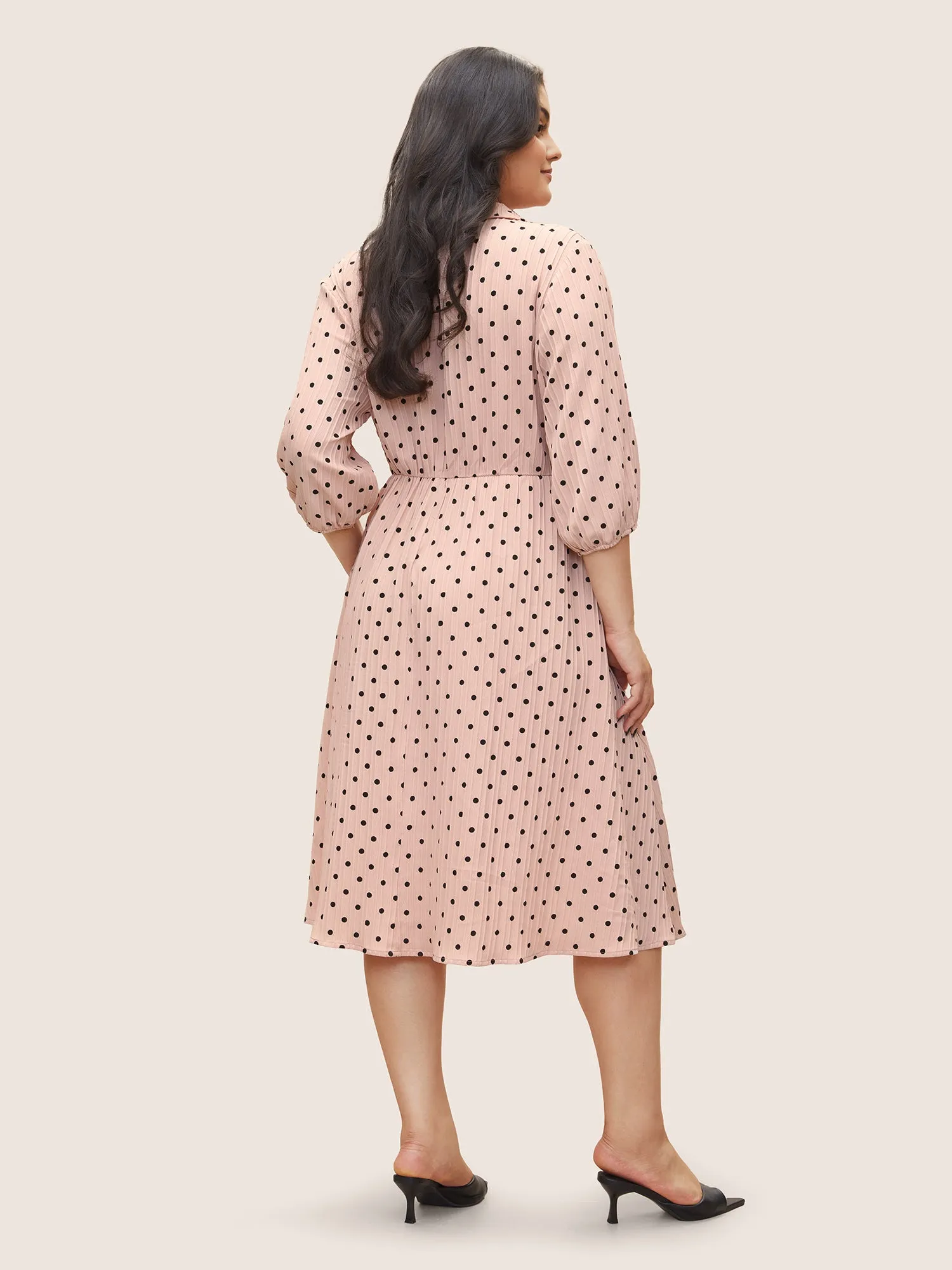 Polka Dot Textured Elastic Waist Button Up Dress sold by Bloomchic product image thumbnail 4