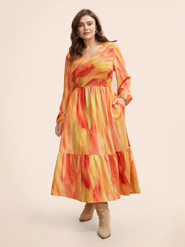 Gradient Dyeing Shirred Ruffle Hem Dress sold by Bloomchic