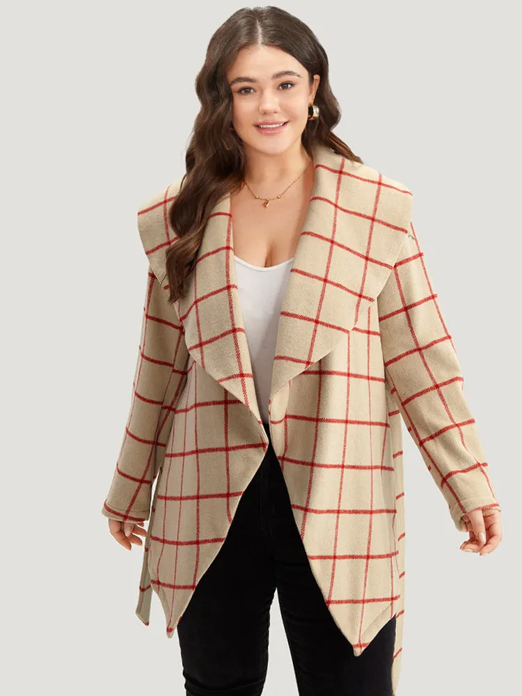 Halloween Plaid Belted Asymmetrical Hem Lapel Collar Coat sold by Bloomchic product image thumbnail 4
