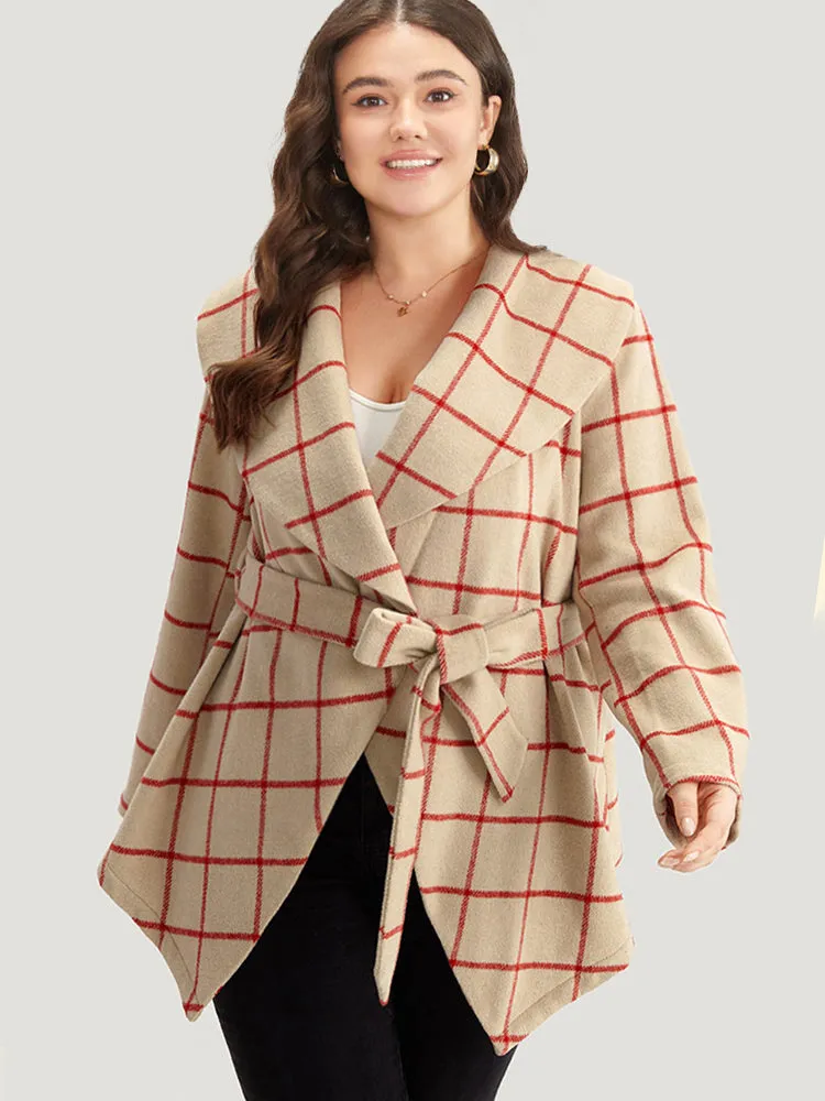 Halloween Plaid Belted Asymmetrical Hem Lapel Collar Coat sold by Bloomchic