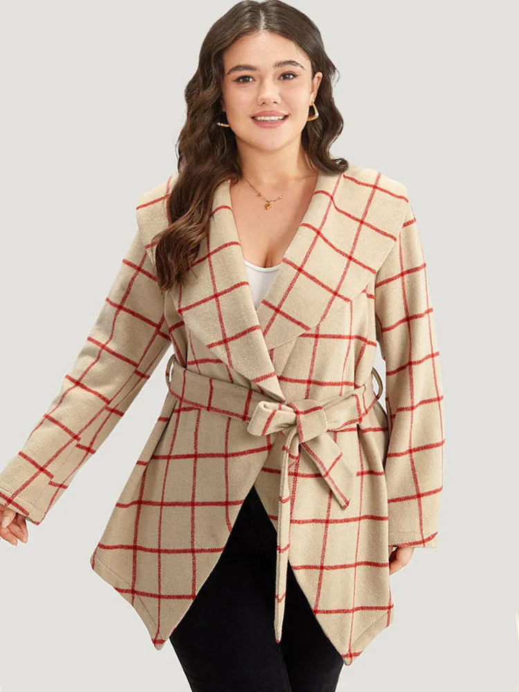 Halloween Plaid Belted Asymmetrical Hem Lapel Collar Coat sold by Bloomchic product image thumbnail 5