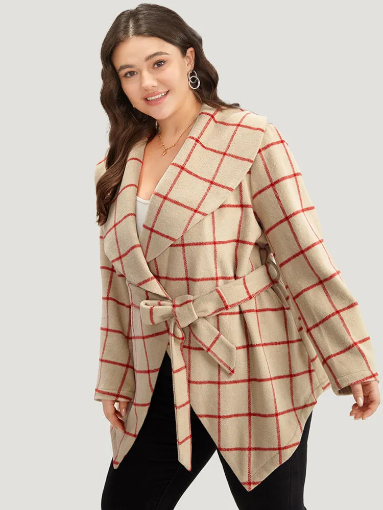 Halloween Plaid Belted Asymmetrical Hem Lapel Collar Coat sold by Bloomchic product image thumbnail 2
