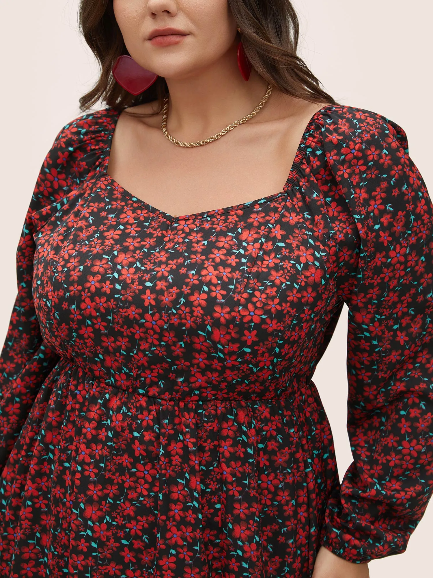 Ditsy Floral Square Neck Split Side Dress sold by Bloomchic product image thumbnail 4