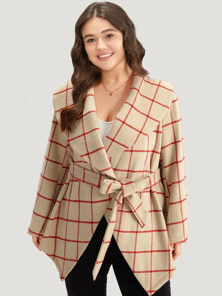 Halloween Plaid Belted Asymmetrical Hem Lapel Collar Coat sold by Bloomchic product image thumbnail 3