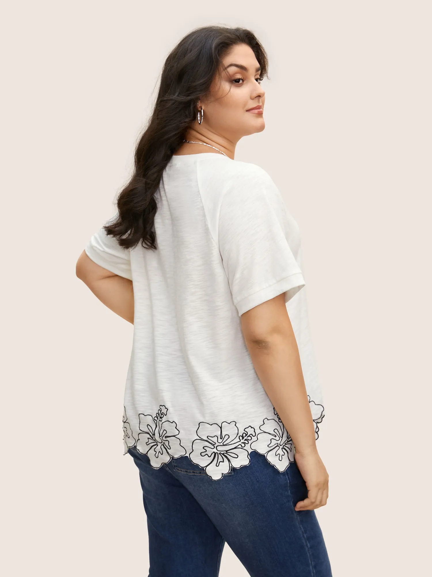 Floral Embroidered Hem Raglan Sleeve T-shirt sold by Bloomchic product image thumbnail 4