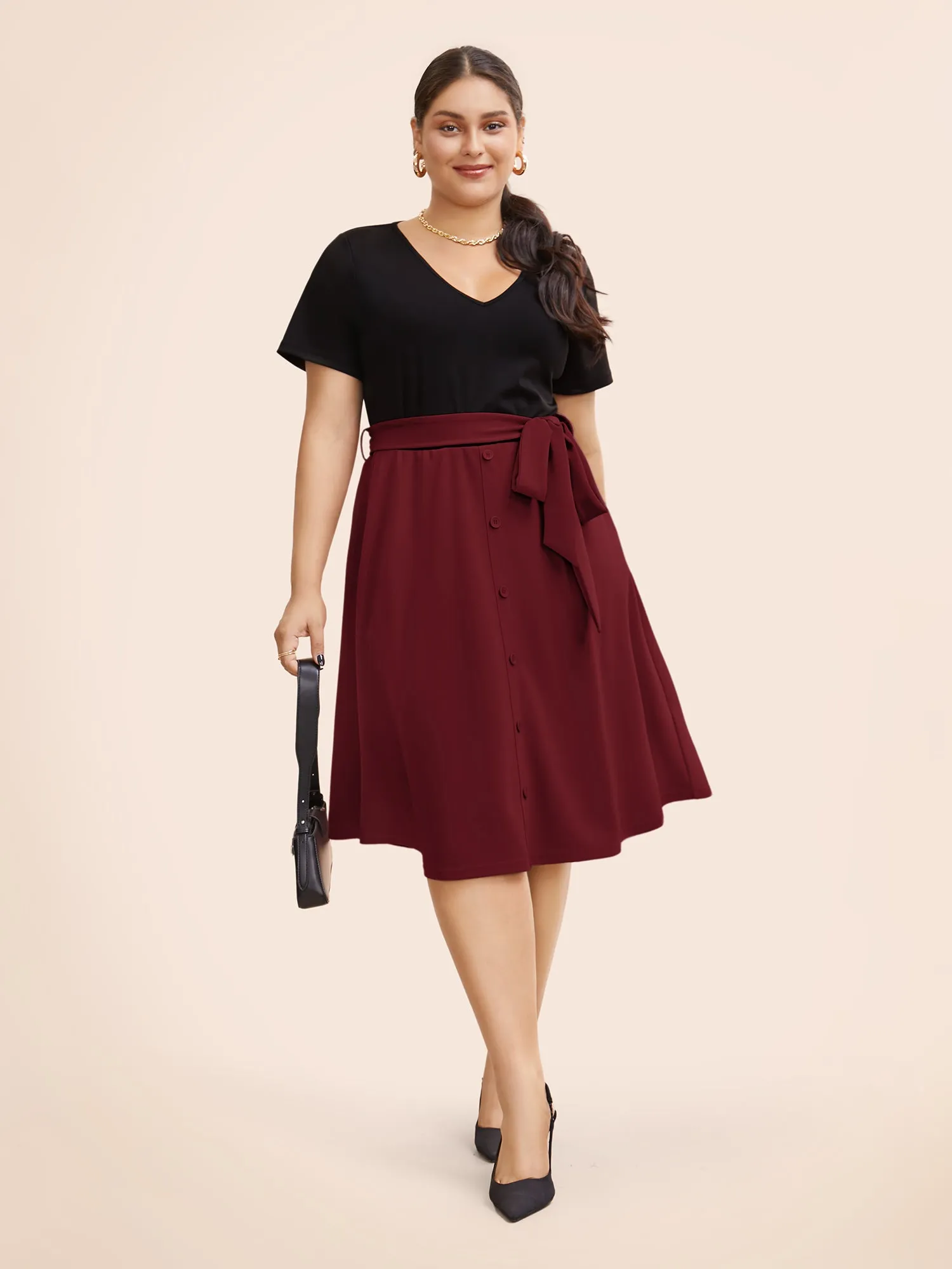 Supersoft Essentials Two Tone Pocket Patchwork Belted Dress sold by Bloomchic product image thumbnail 3