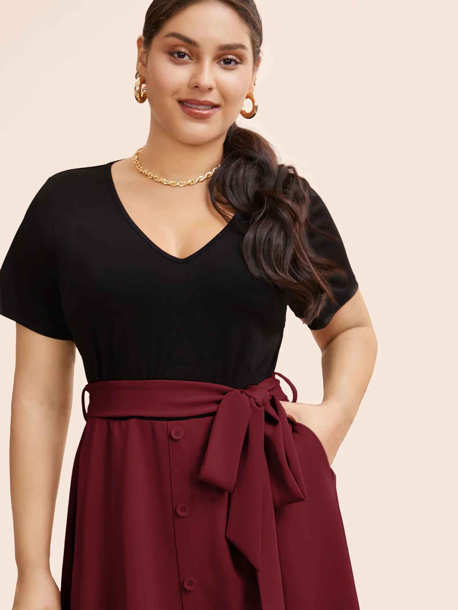 Supersoft Essentials Two Tone Pocket Patchwork Belted Dress sold by Bloomchic product image thumbnail 2
