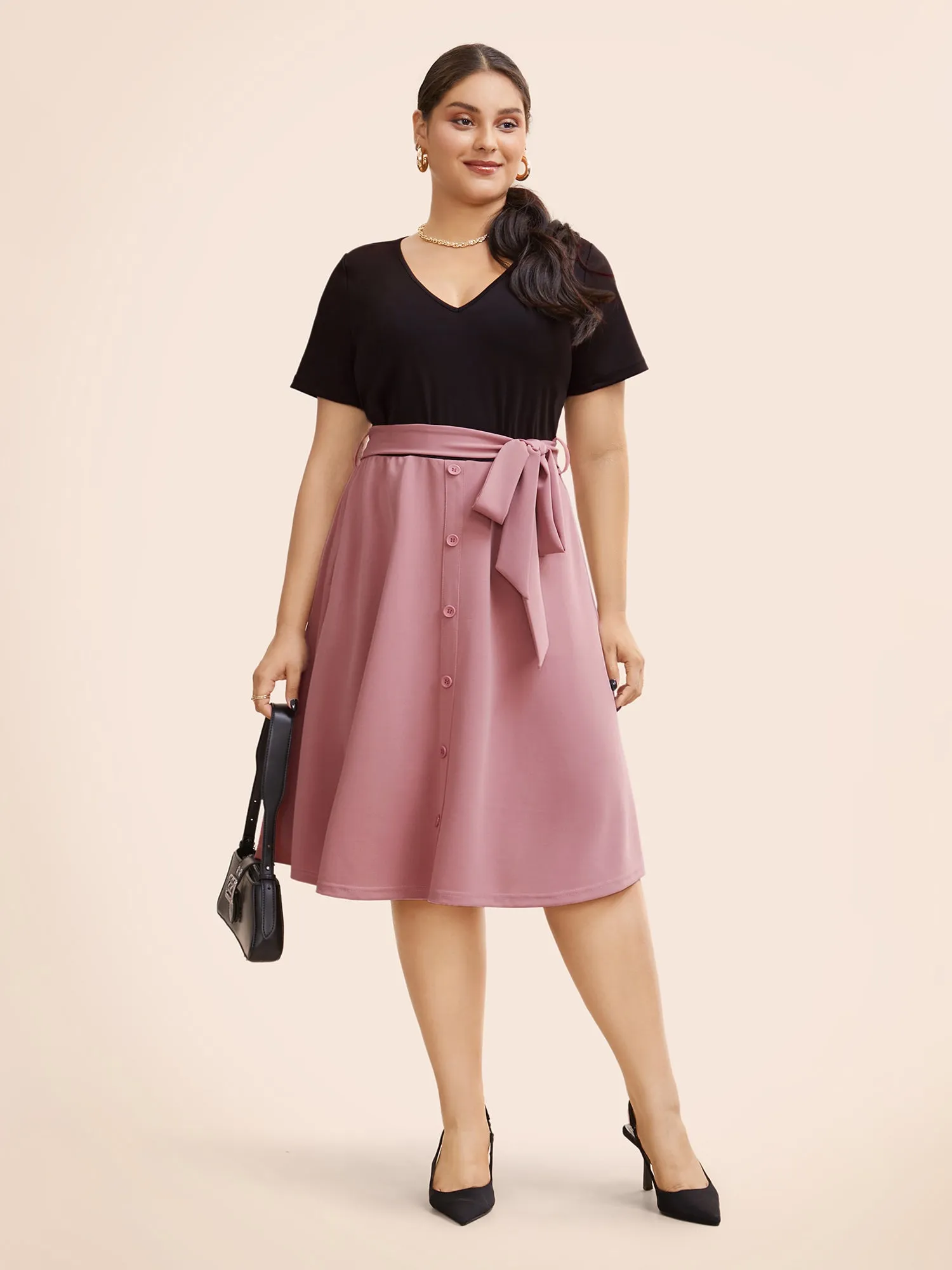 Supersoft Essentials Two Tone Pocket Patchwork Belted Dress sold by Bloomchic product image thumbnail 5
