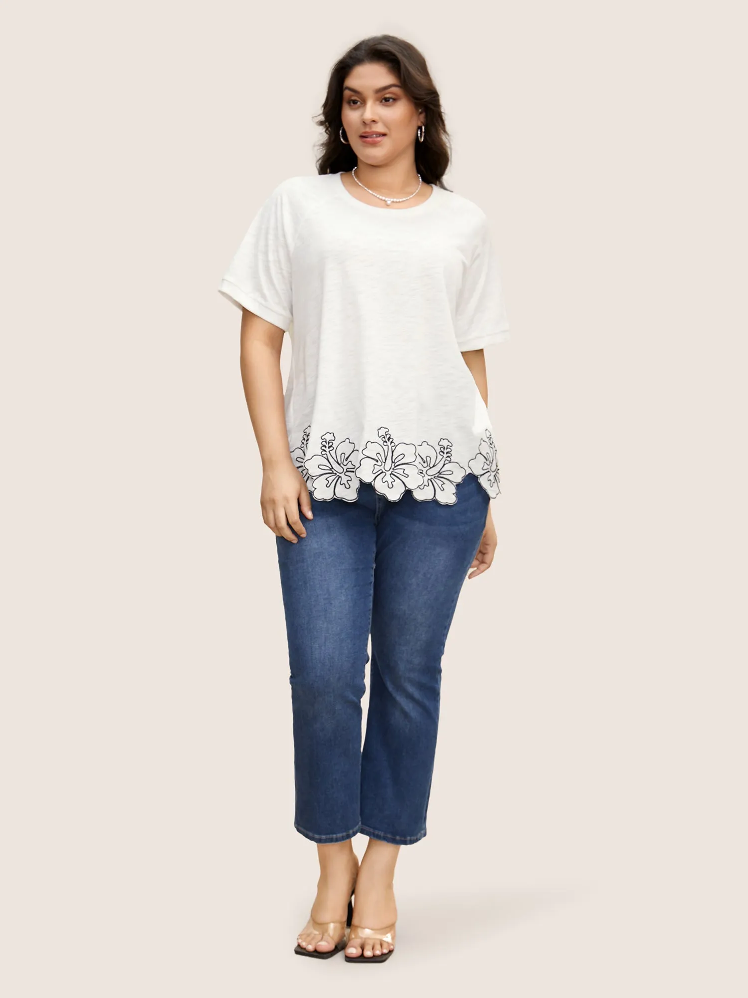Floral Embroidered Hem Raglan Sleeve T-shirt sold by Bloomchic product image thumbnail 3