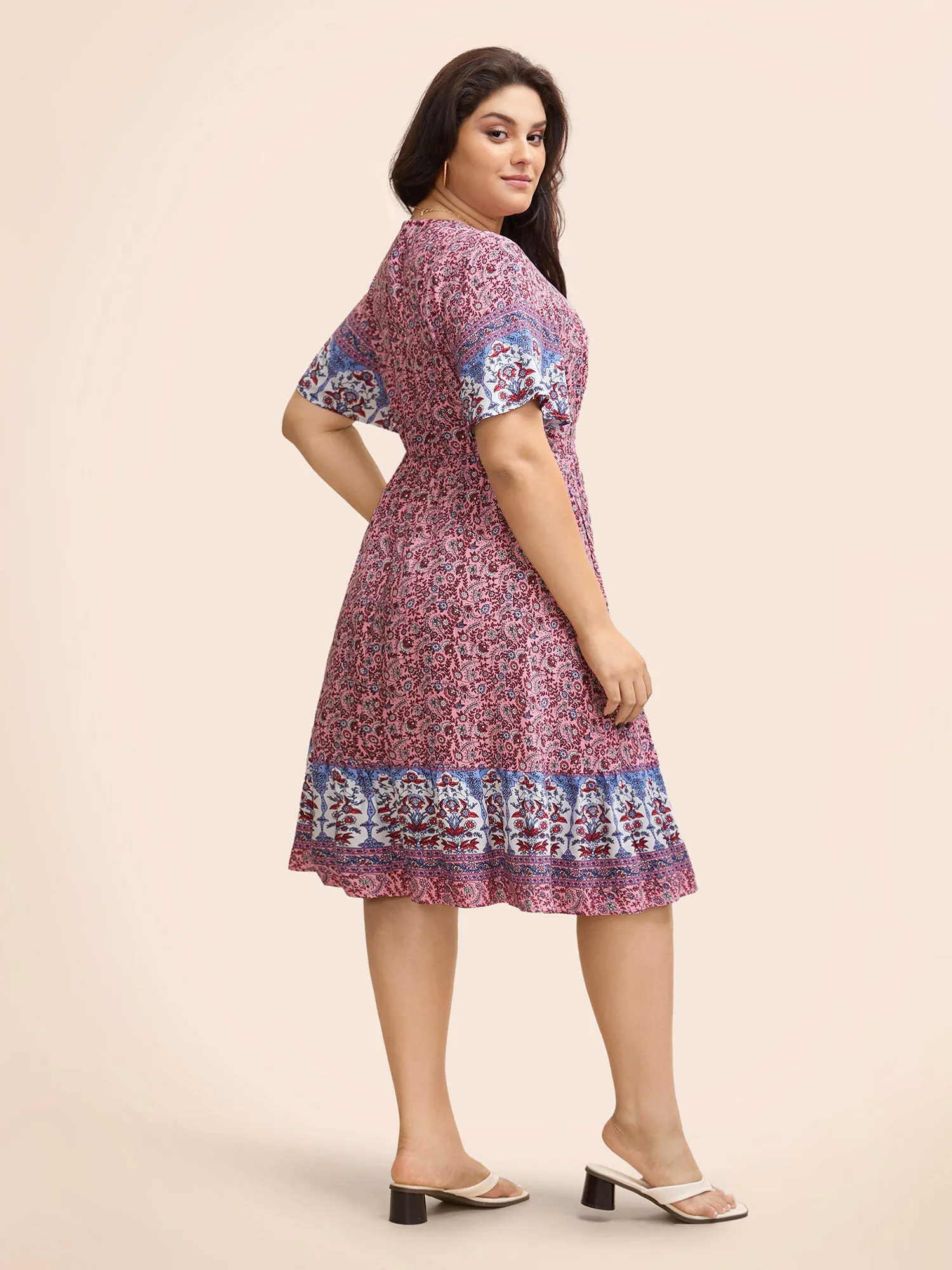 Boho Print Notched Collar Elastic Waist Dress sold by Bloomchic product image thumbnail 3