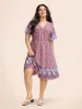 Boho Print Notched Collar Elastic Waist Dress sold by Bloomchic