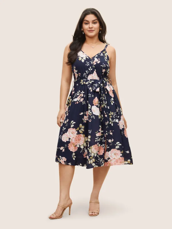 Floral Wrap Elastic Waist Belted Sleeveless Dress sold by Bloomchic