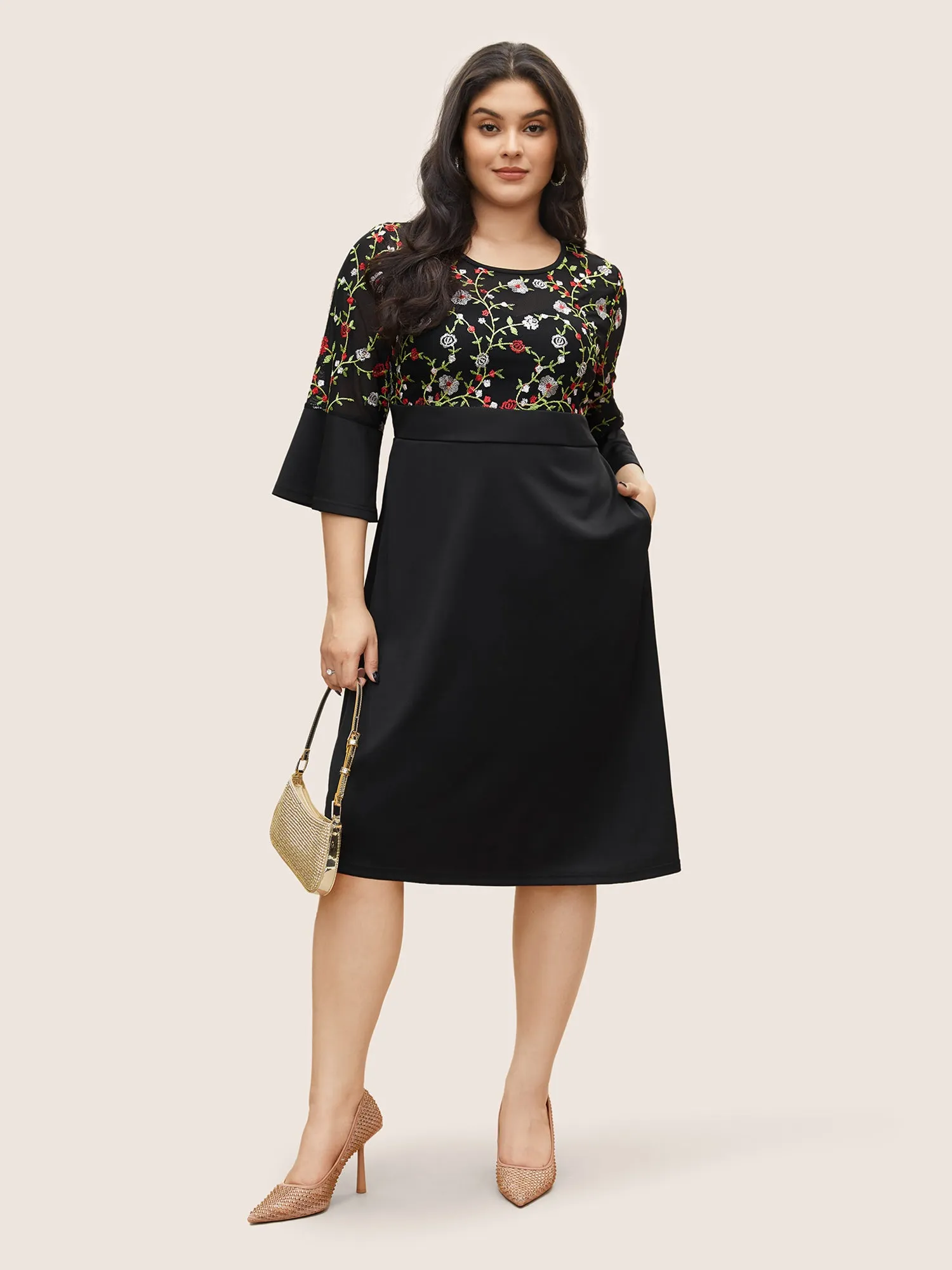 Floral Embroidered Pocket Mesh Patchwork Dress sold by Bloomchic product image thumbnail 2