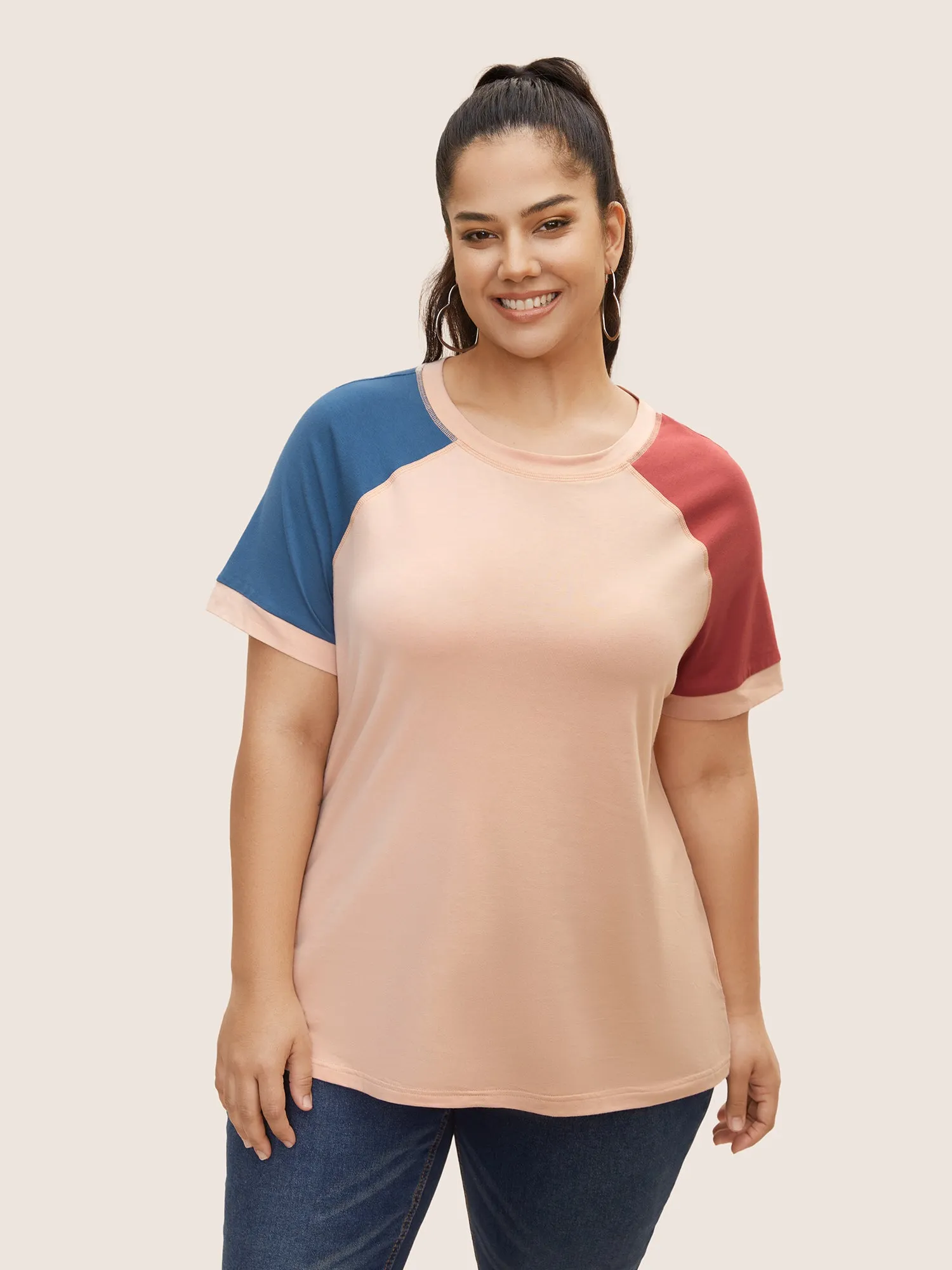 Cotton Contrast Quilted Raglan Sleeve T-shirt sold by Bloomchic