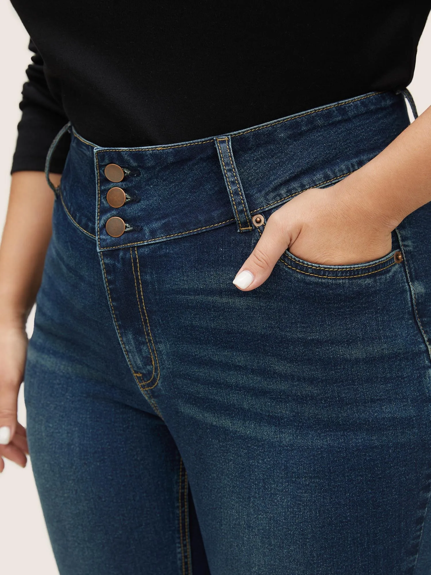 Slim Button Through High Rise Jeans sold by Bloomchic product image thumbnail 3