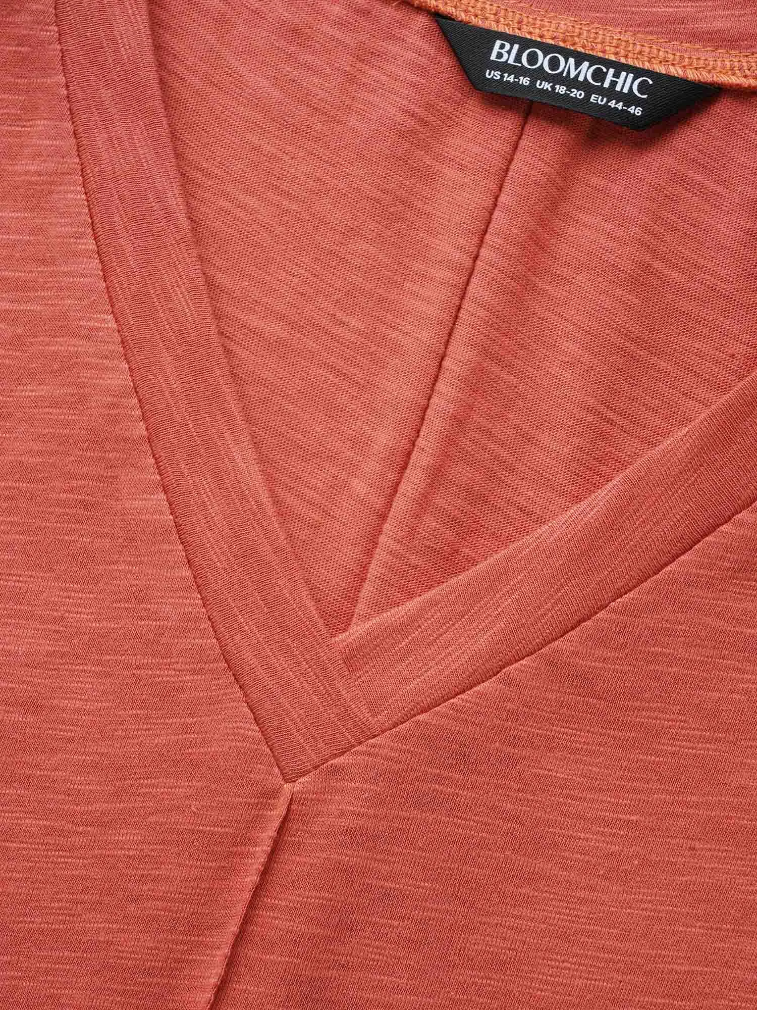 Solid V Neck Split Hem T-shirt sold by Bloomchic product image thumbnail 5