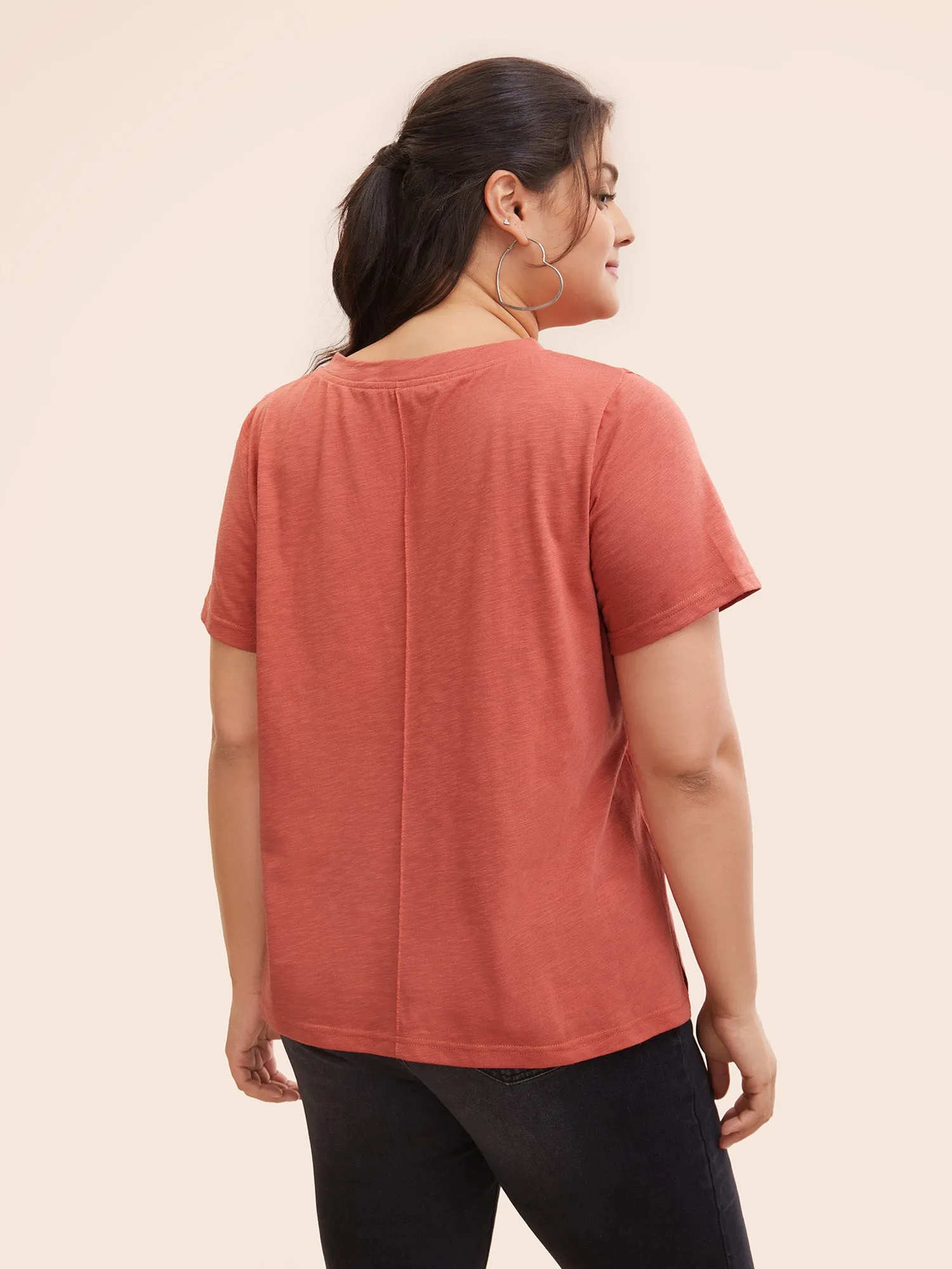 Solid V Neck Split Hem T-shirt sold by Bloomchic product image thumbnail 4