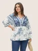 Boho Print Elastic Waist Ties Gathered Blouse sold by Bloomchic