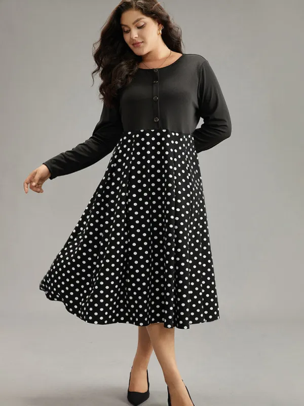 Polka Dot Pocket Button Up Patchwork Dress sold by Bloomchic