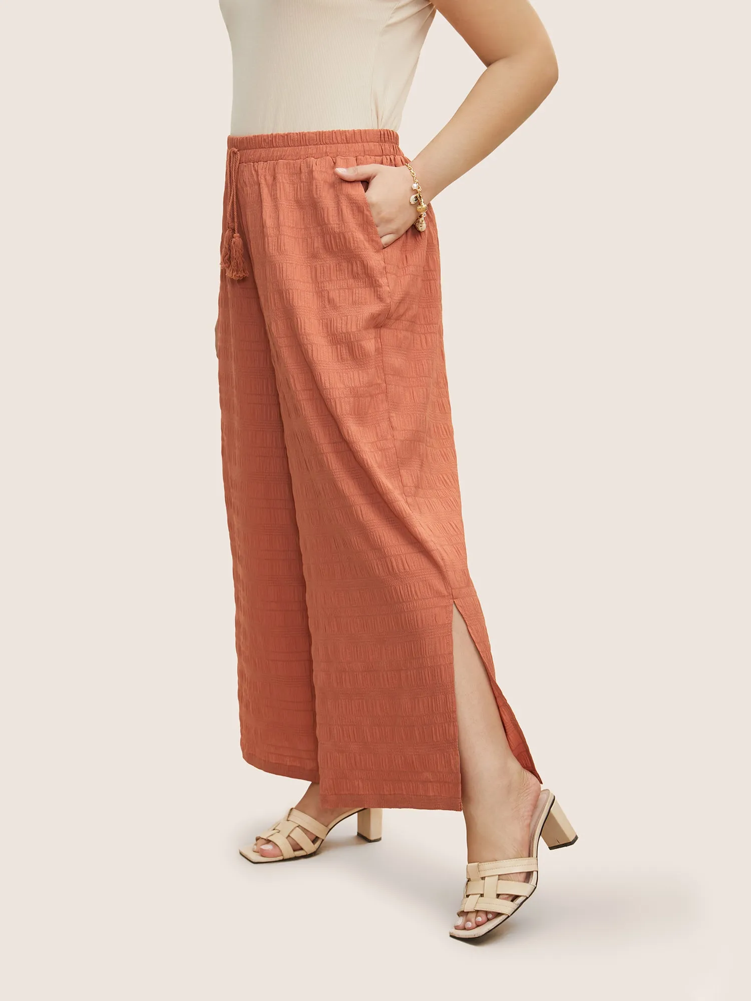 Solid Texture Slit Hem Drawstring Pants sold by Bloomchic product image thumbnail 3