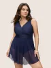 Overlap Collar Mesh Patchwork Flutter Hem Swim Dress sold by Bloomchic