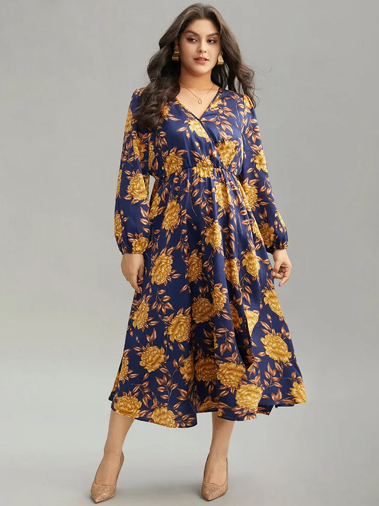 Floral Elastic Waist Wrap Split Hem Dress sold by Bloomchic product image thumbnail 2