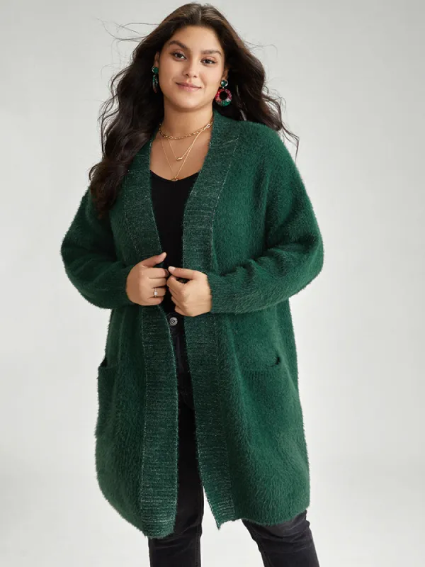 Lurex Fuzzy Patched Pocket Tunic Cardigan sold by Bloomchic