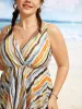 Overlap Collar Striped Elastic Waist Swim Top sold by Bloomchic