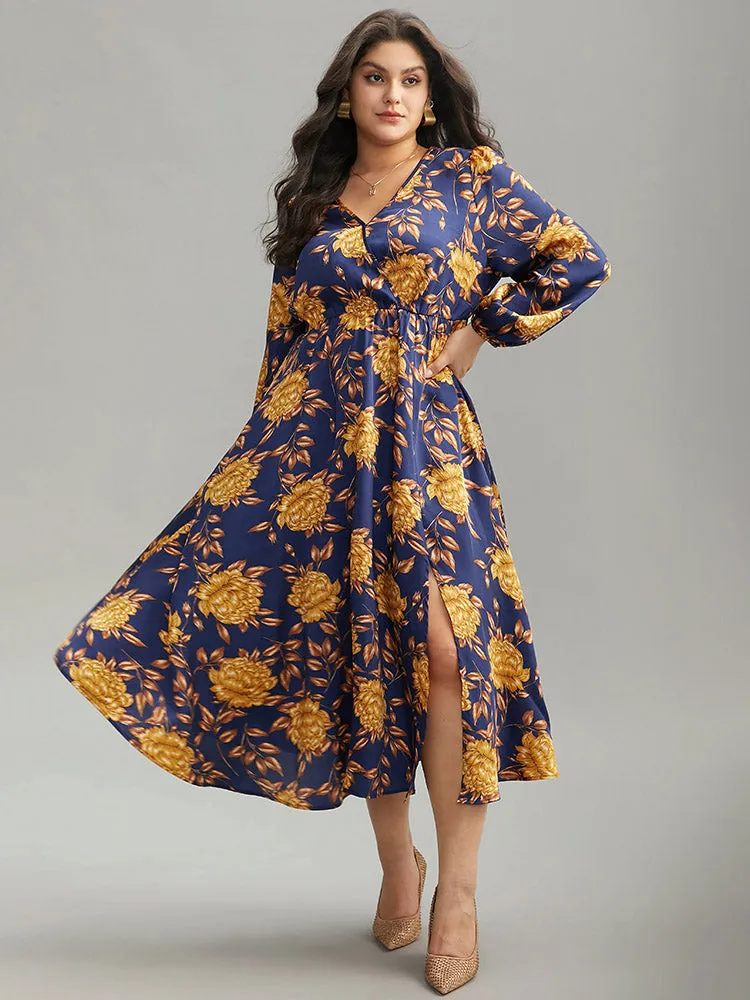 Floral Elastic Waist Wrap Split Hem Dress sold by Bloomchic product image thumbnail 3