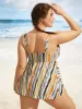 Overlap Collar Striped Elastic Waist Swim Top sold by Bloomchic