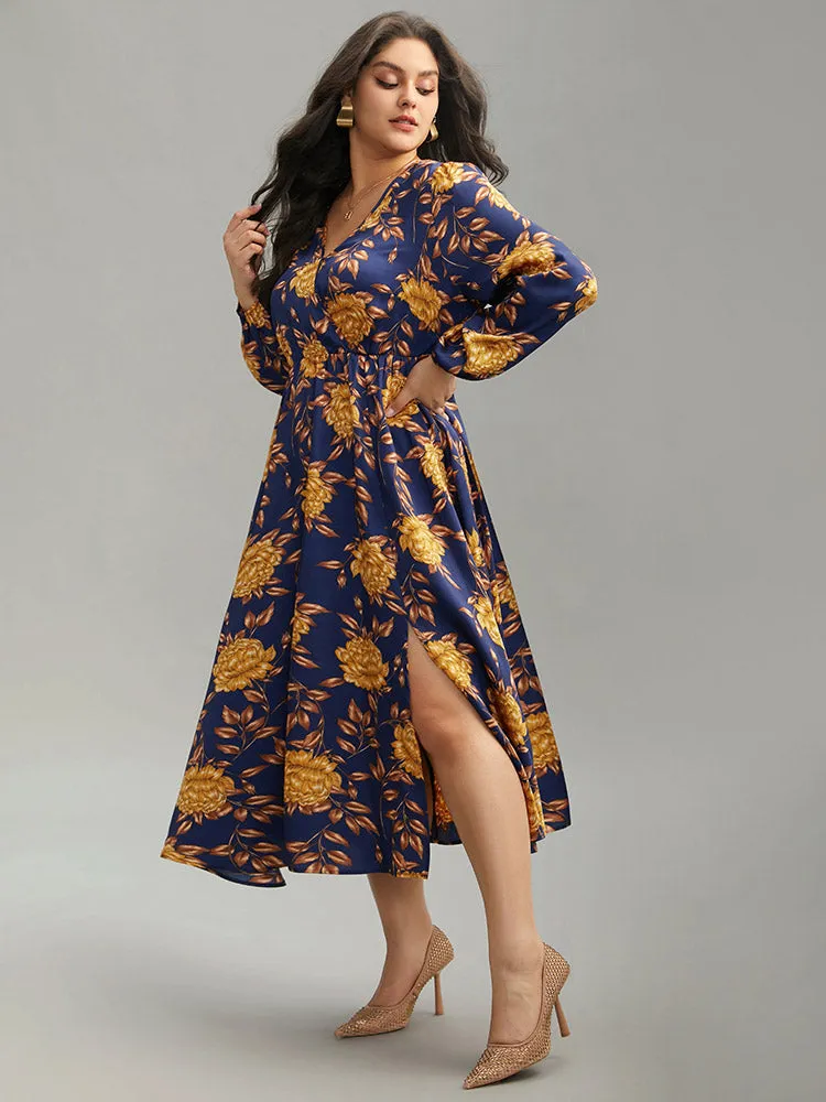 Floral Elastic Waist Wrap Split Hem Dress sold by Bloomchic product image thumbnail 4