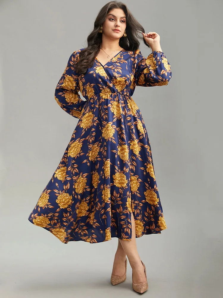 Floral Elastic Waist Wrap Split Hem Dress sold by Bloomchic