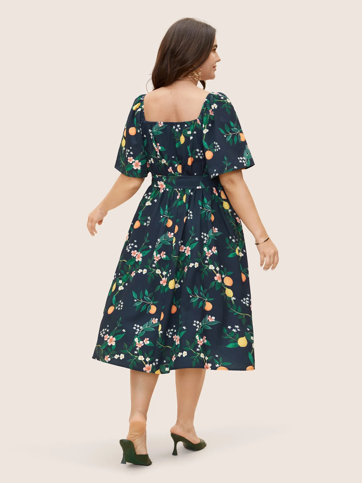 Fruit Print Flutter Sleeve Belted Midi Dress sold by Bloomchic product image thumbnail 3