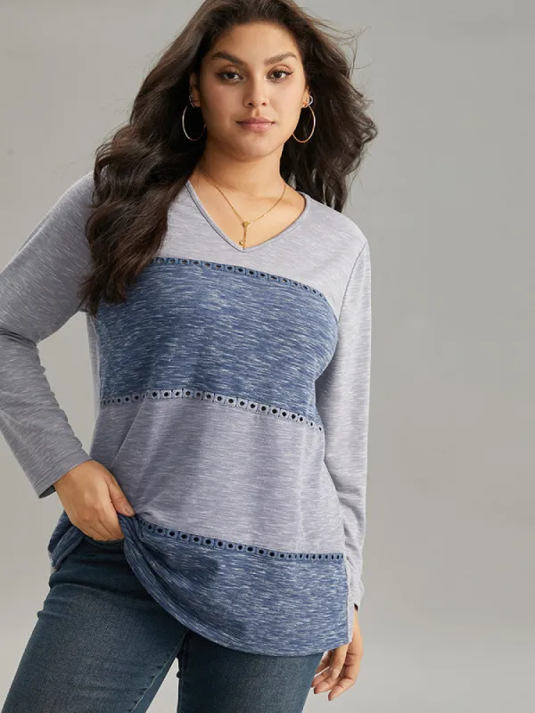 Contrast Heather Patchwork Hollow Out Thick T-shirt sold by Bloomchic