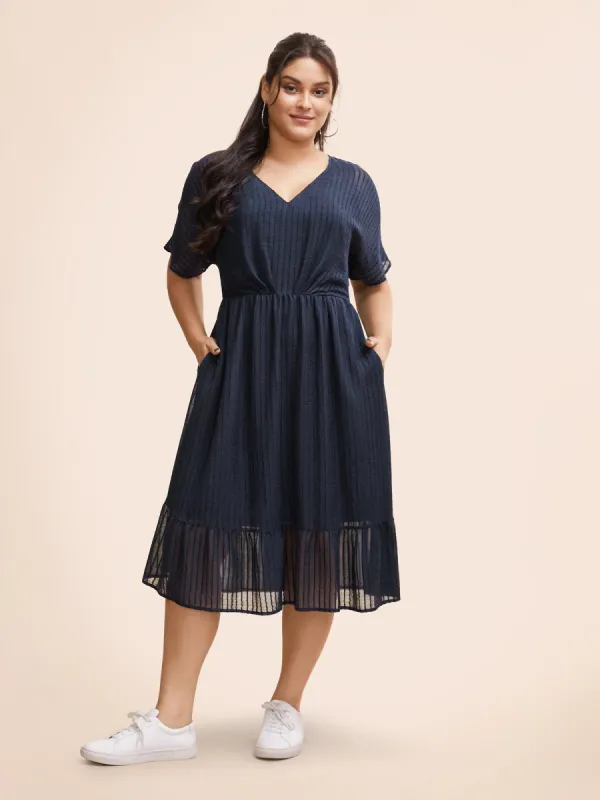 Striped Mesh Dolman Sleeve Midi Dress sold by Bloomchic