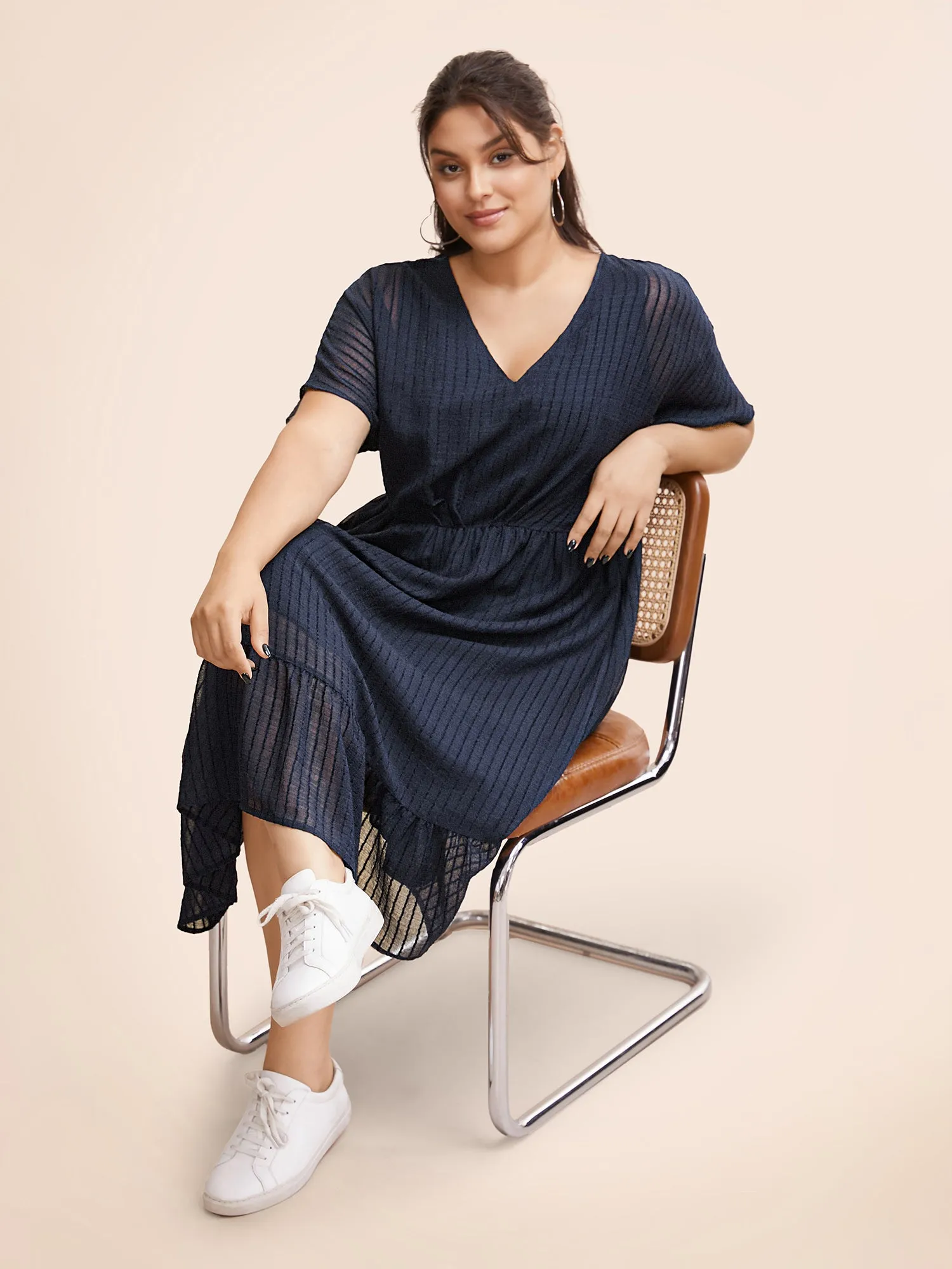 Striped Mesh Dolman Sleeve Midi Dress sold by Bloomchic product image thumbnail 2