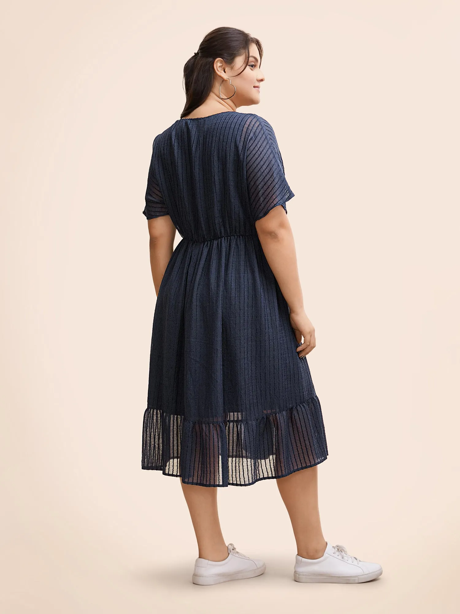 Striped Mesh Dolman Sleeve Midi Dress sold by Bloomchic product image thumbnail 4