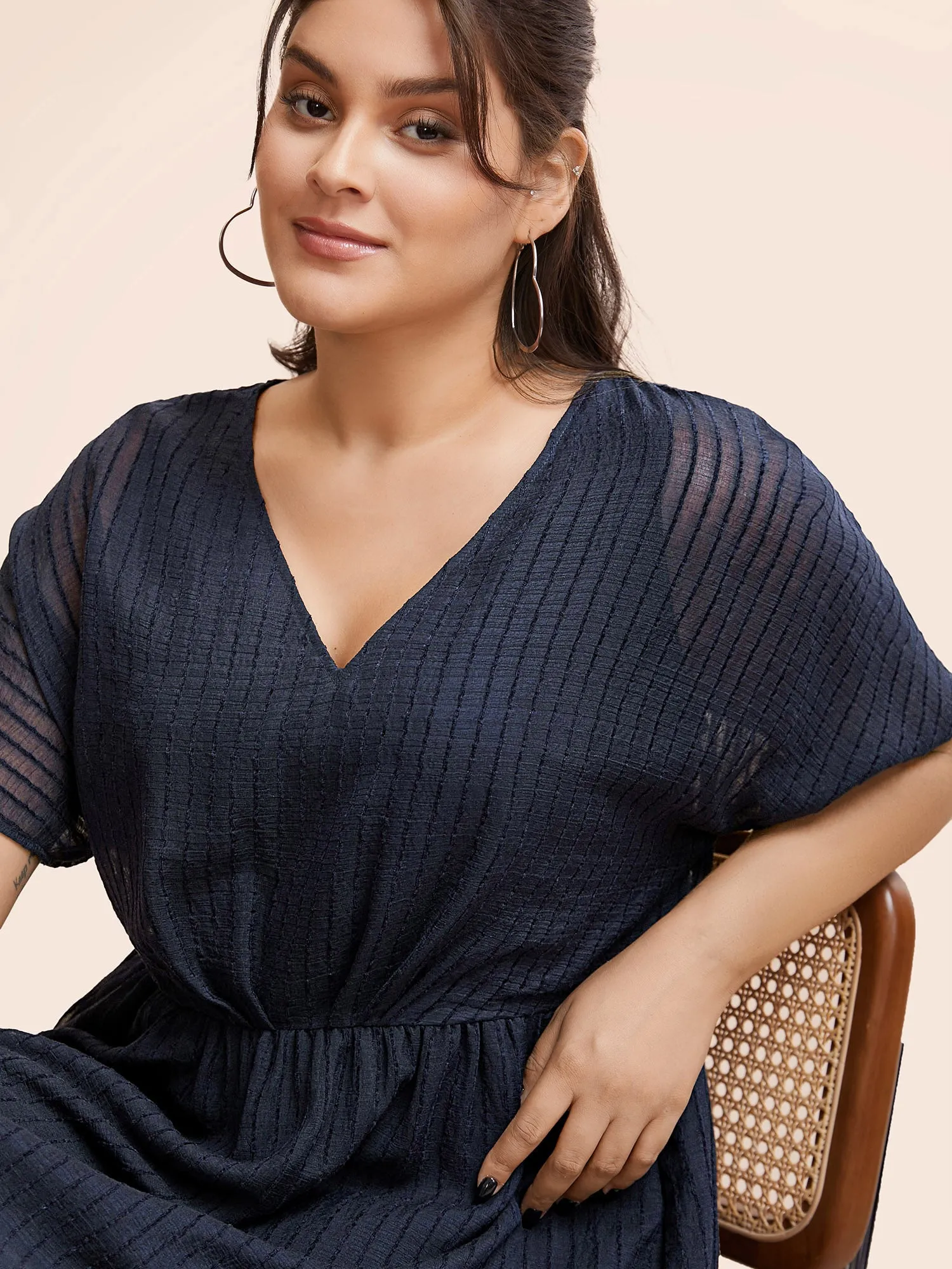 Striped Mesh Dolman Sleeve Midi Dress sold by Bloomchic product image thumbnail 3