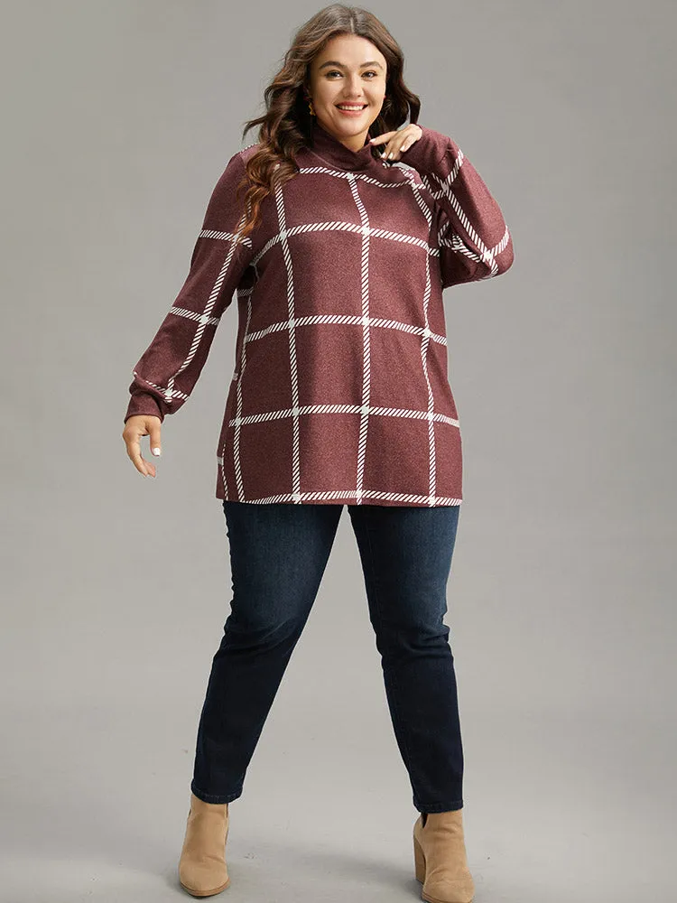 Plaid Geometric Contrast Funnel Neck T-shirt sold by Bloomchic product image thumbnail 4